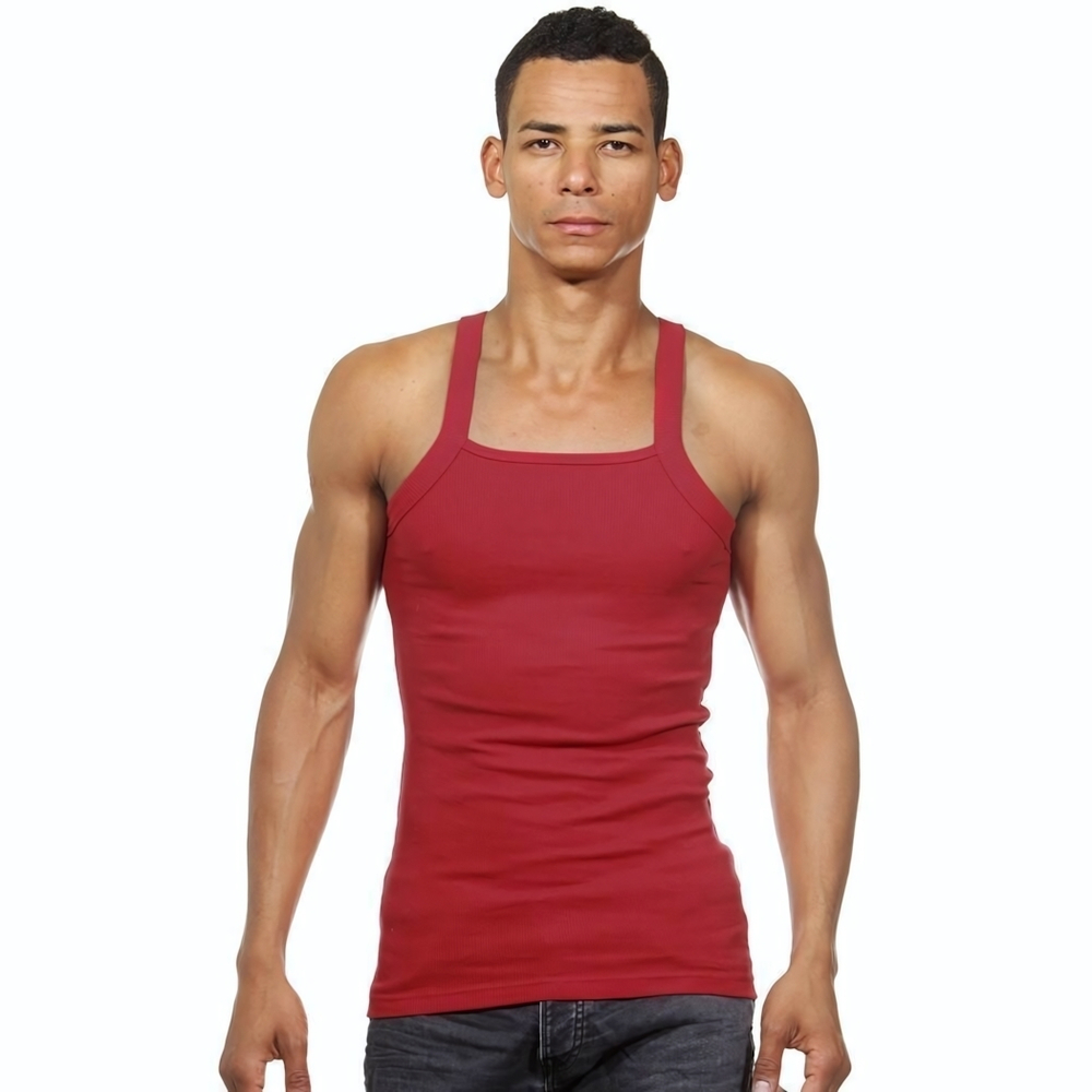 Бордово-красная мужская майка с квадратным вырезом горловины (Размер: L) (Цвет: бордовый)