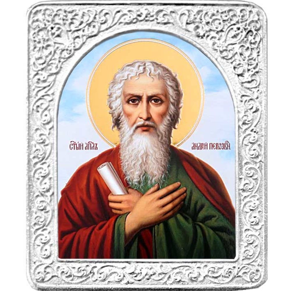 Андрей Первозванный. Маленькая икона в серебряной раме 4,5 х 5,5 см.