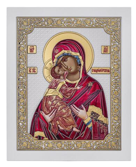 Владимирская БМ, икона прямоугольная с рамкой, белое дерево, эмаль 185х235