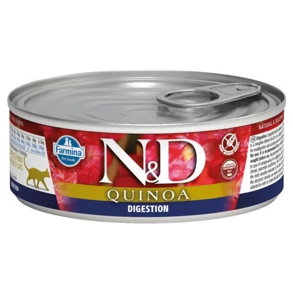Консервы FARMINA N&amp;D Quinoa Cat Digestion для взрослых кошек с проблемами пищеварения с киноа и ягненком - набор 12х80 гр