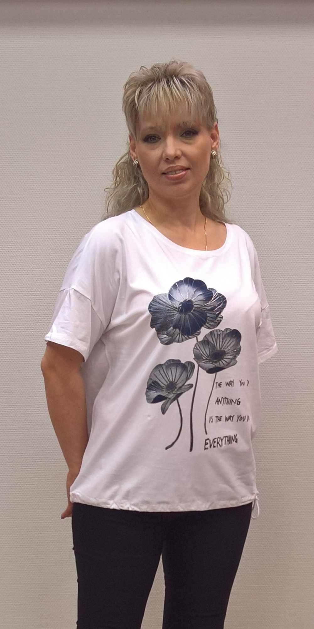 Блузон с коротким рукавом и принтом "цветочки"