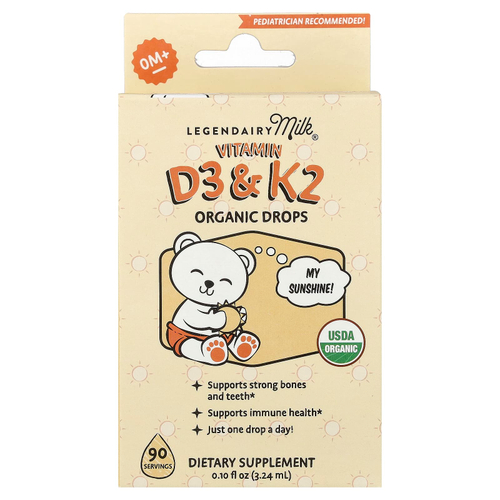 Legendairy Milk, органические капли с витаминами D3 и K2, для детей от 0 месяцев, 3,24 мл (0,1 жидк. унции)
