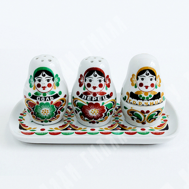 Набор для специй «Матрешки». Гарднер в с. Вербилки. Россия, 1990 г. Ручная роспись.