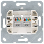 Интернет-розетка RJ45 двойная с накладкой, цвет белый глянцевый