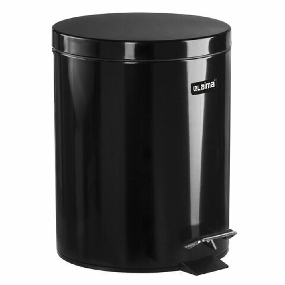 Ведро мусорное с педалью 5 литров "Classic", ЧЕРНОЕ ГЛЯНЦЕВОЕ, металлическое, со съемным внутренним ведром, LAIMA, 604943