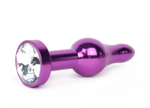 Удлиненная шарикообразная фиолетовая анальная втулка с прозрачным кристаллом - 10,3 см. (Цвет: прозрачный)
