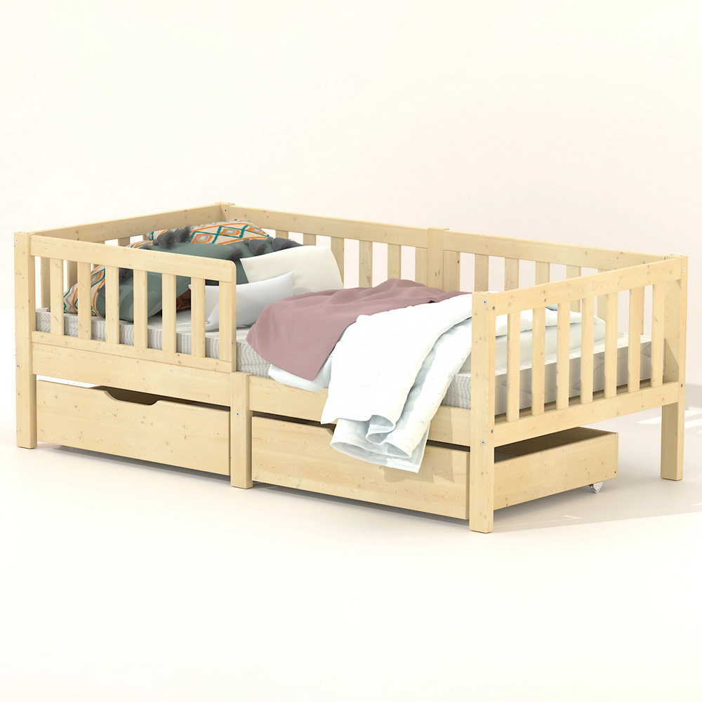 Кровать детская Фиона 160х80, деревянная из массива сосны, натуральный лак