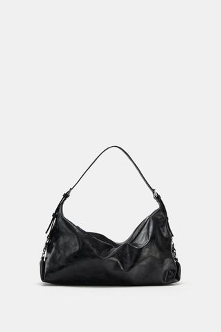ZARA СУМКА С МЕТАЛЛИЧЕСКОЙ ПРЯЖКОЙ, ЧЕРНЫЙ