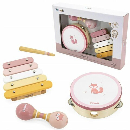 Музыкальные игрушки Viga PolarB - Деревянный набор детских музыкальных инструментов - Бубен Маракасы Ксилофон (розовый) - Вига 44214