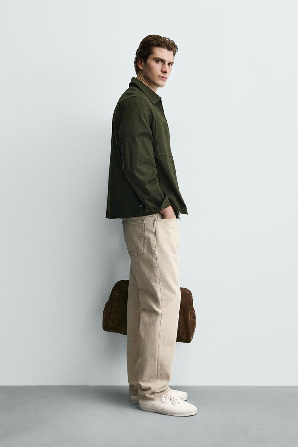 ZARA КУРТКА-РУБАШКА REGULAR FIT С КАРМАНАМИ, ХАКИ