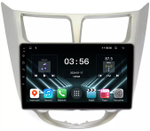 Магнитола для Hyundai Solaris 1 2010-2016 (рамка серебро) - FarCar DX067M монитор 9" IPS на Android 13, 4+64Гб, CarPlay