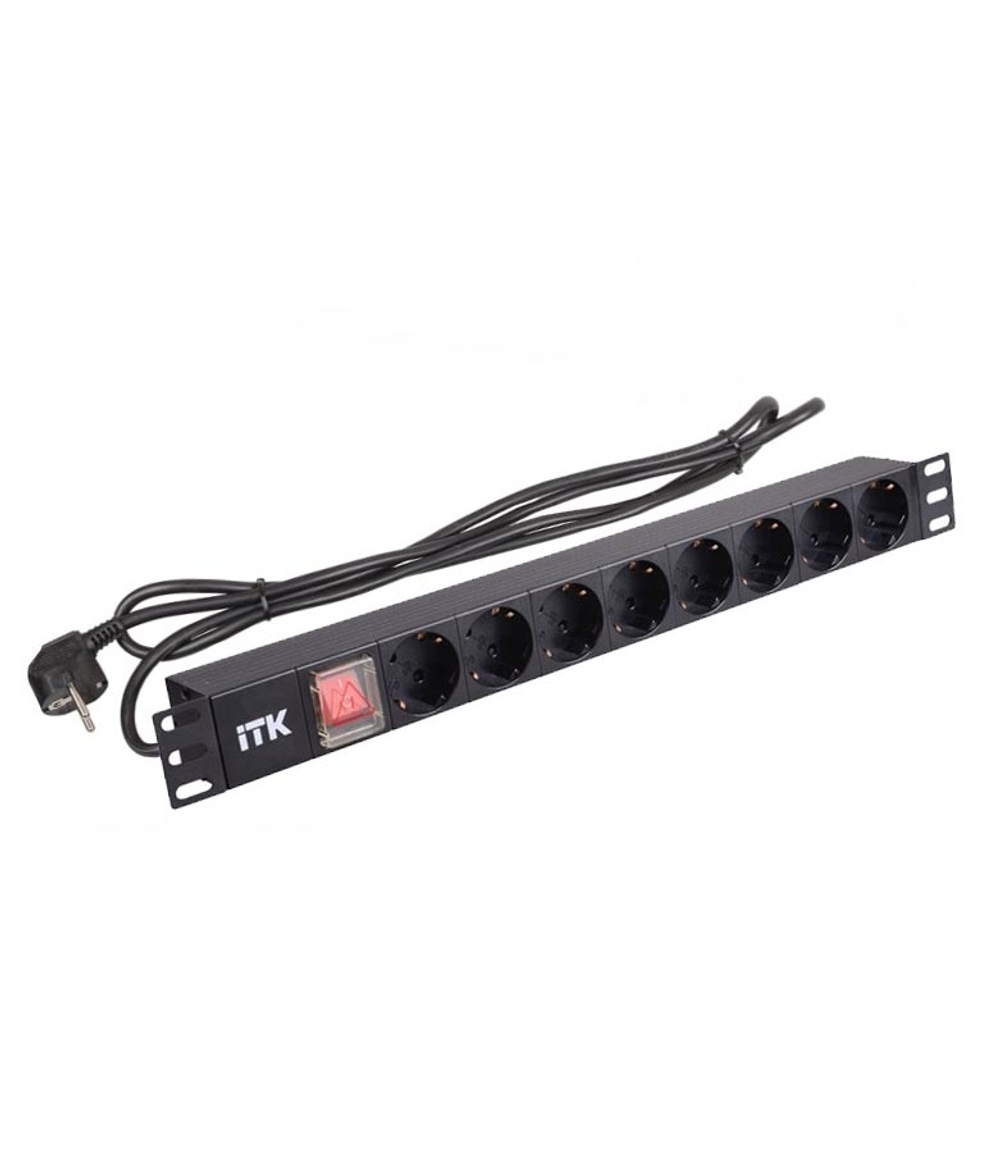 ITK PH12-8D1-P PDU 8 роз. нем.ст. с выкл 1U каб.2м вилка нем.ст ПВХ чер