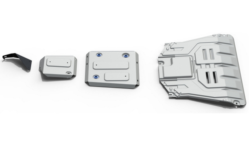 Защита картера, КПП, топливного бака и адсорбера Rival для Kia Seltos (V - 1.6 (123 л.с.)) FWD 2020-н.в./Kia Seltos (V - 2.0) 4WD 2020-н.в., штампованная, алюминий 3 мм, с крепежом, 3 части, K333.2851.1