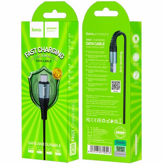 Кабель X38 USB Micro USB 1m HOCO черный