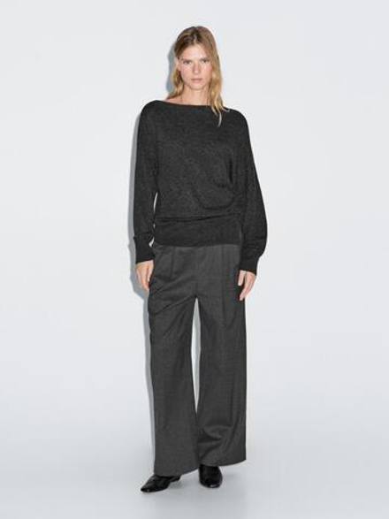 Massimo Dutti Брюки из смесовой шерсти с эластичным поясом, серый
