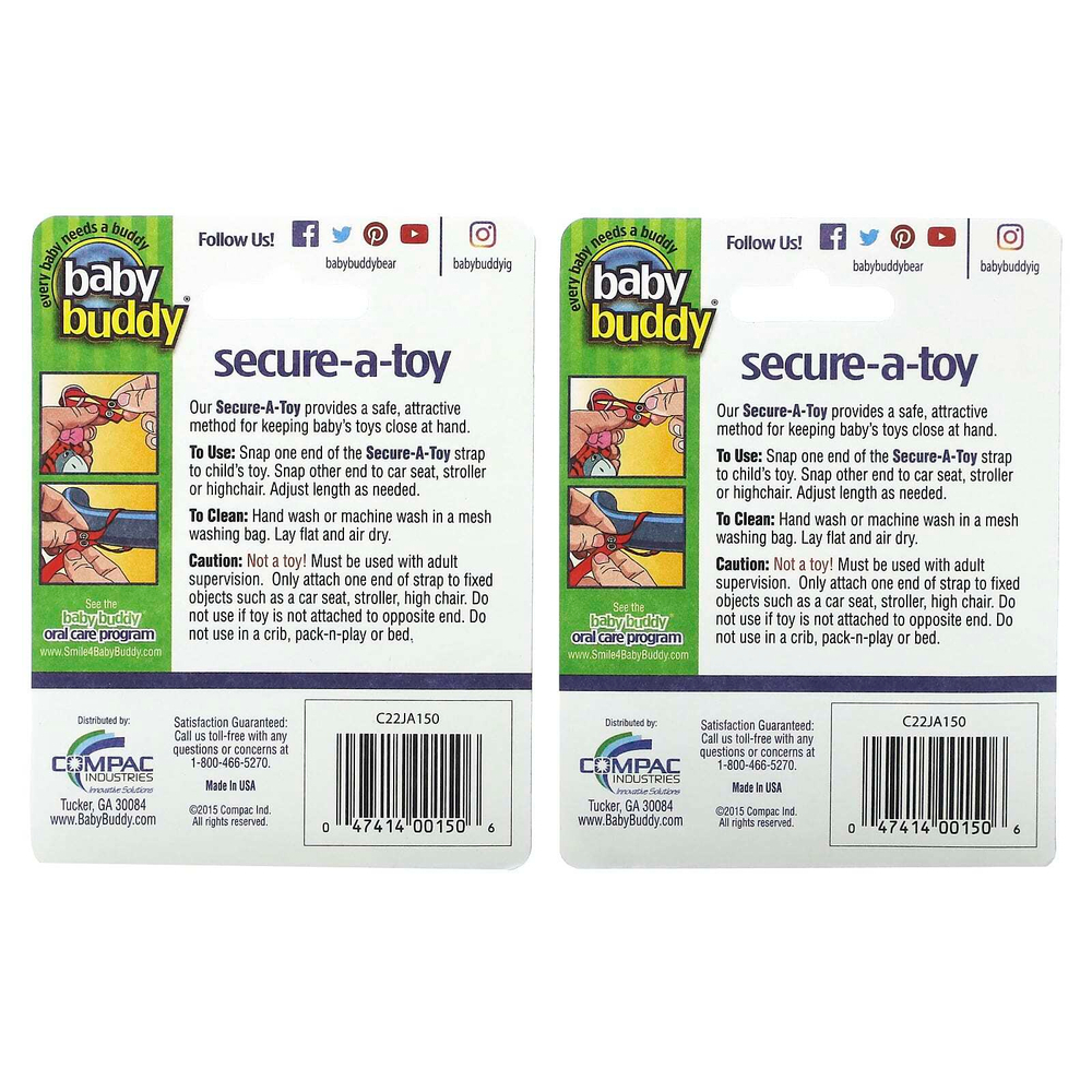 Baby Buddy, Secure-A-Toy, для детей от 4 месяцев, черный, белый и коричневый/оливковый, 4 ремешка