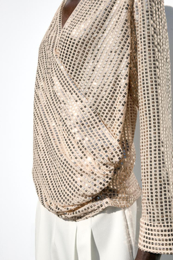 ZARA БЛУЗА С ЗАПÁХОМ И ПАЙЕТКАМИ, ЗОЛОТОЙ