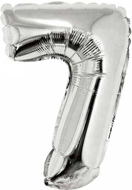 Шар с клапаном (16''/41 см) Мини-цифра, 7, Серебро