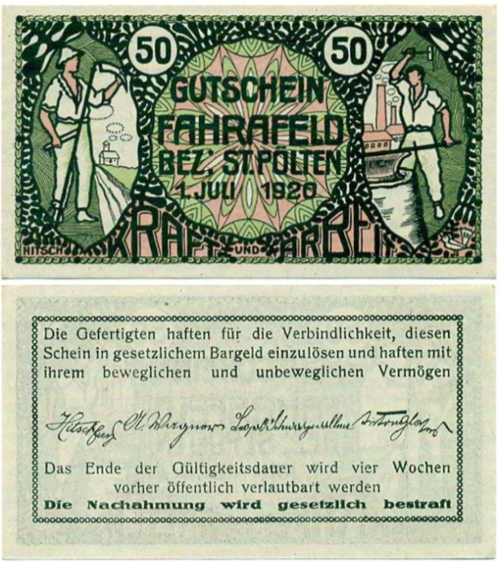 Австрия 50 геллеров 1920 Фарафельд aUNC