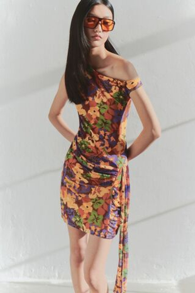 Ограниченное издание Коричневое прямое Асимметричное облегающее/облегающее мини-трикотажное Тюлевое платье TWOSS25EL00464