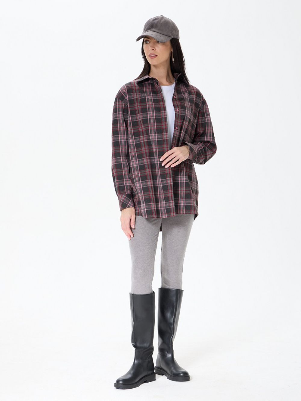 Рубашка Хельсинки удлиненная серая клетка