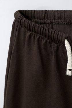 ZARA БРЮКИ WIDE LEG ИЗ ПЛОТНОЙ МЯГКОЙ ТКАНИ С ВЫШИВКОЙ, КОРИЧНЕВЫЙ