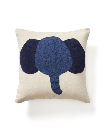 Подушка для пола из бежевого хлопка Tandani с изображением синего слона, 70 x 70 см