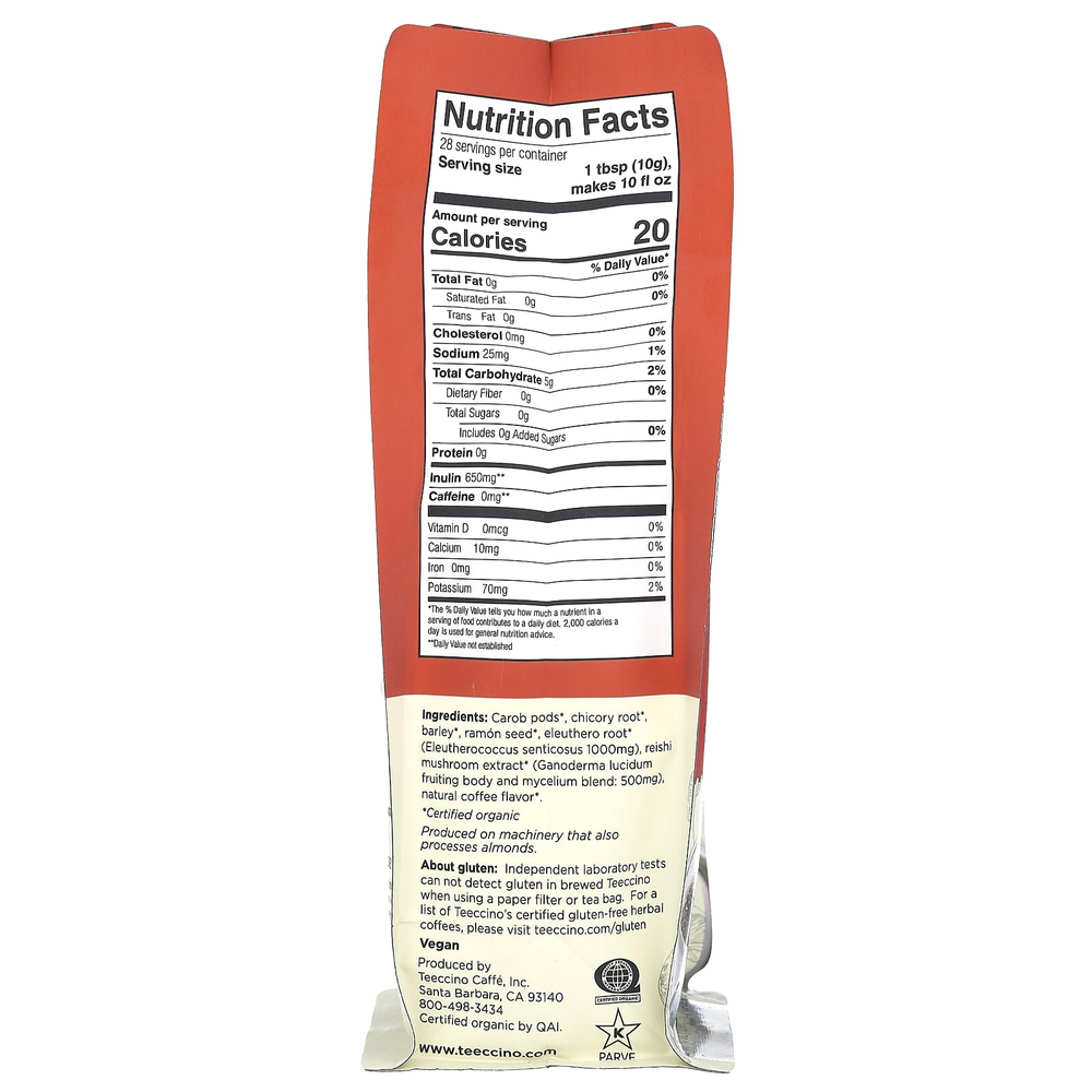 Teeccino, Травяной кофе с грибами, рейши элеутеро, темная обжарка, без кофеина, 284 г (10 унций)