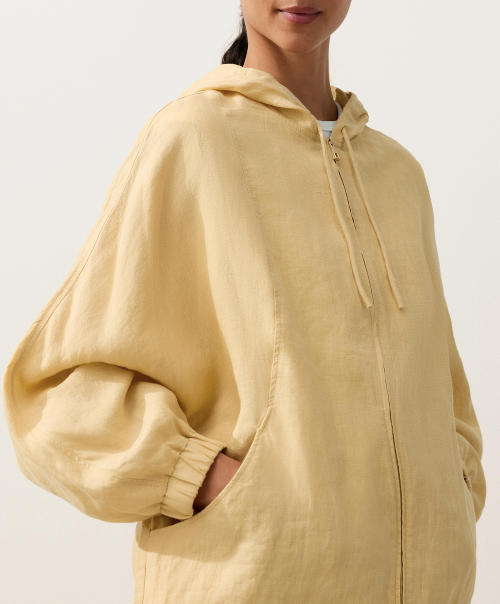 Oysho Куртка с капюшоном в полоску из 100% льна, светло-желтый