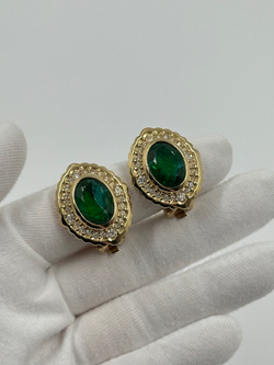 Клипсы с зелёными вставками Christian Dior