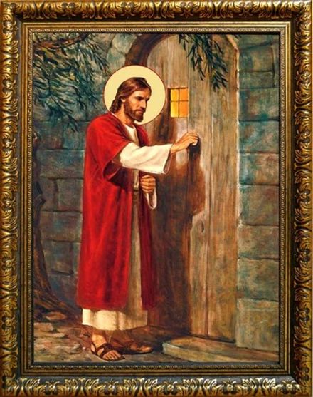 Иисус Христос стучится в дверь. Икона на холсте.
