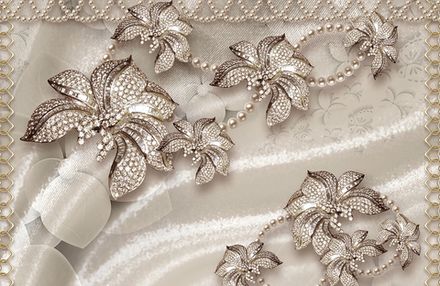 Фотообои 3D цветы со стразами (Ширина 4,15 м)