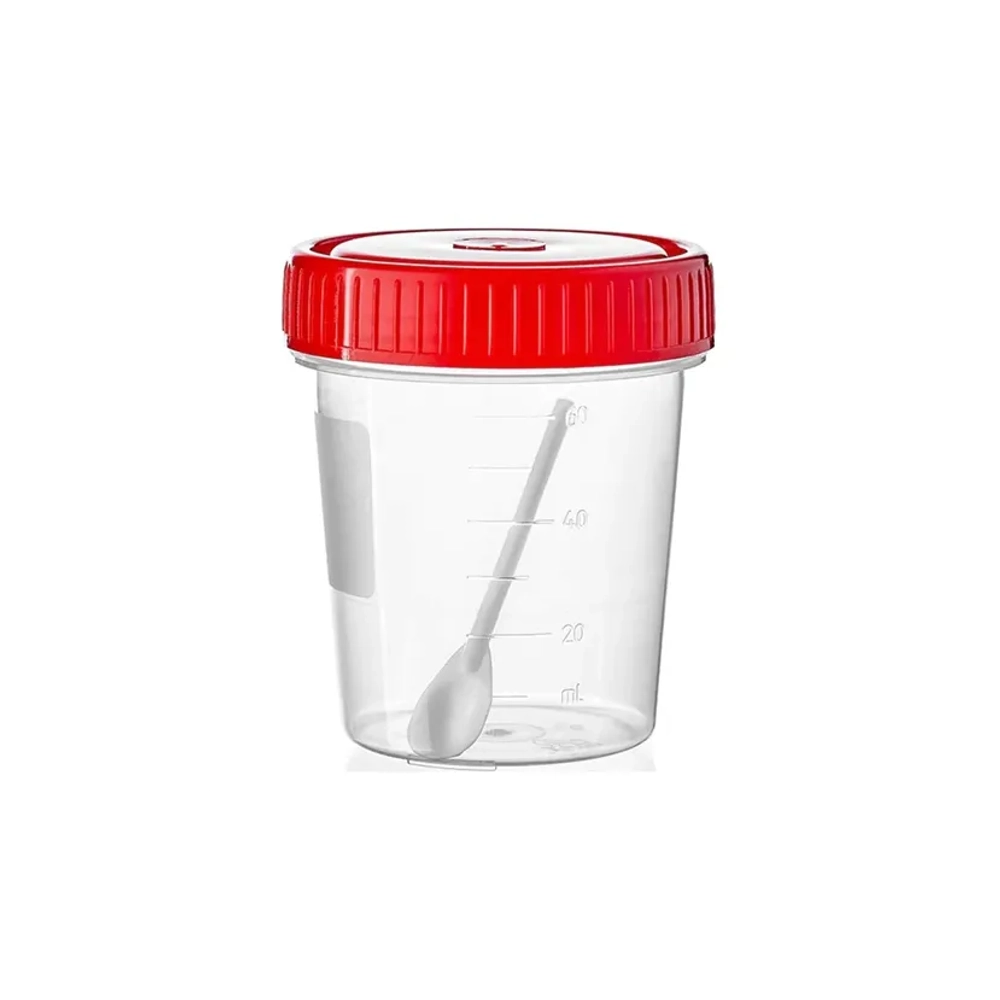 Контейнер для сбора биоматериалов 60 мл, стерильный со шпателем, индивидуальная упаковка 100шт.