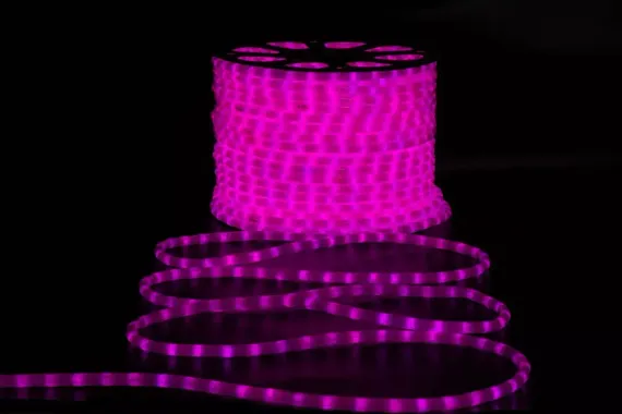 Дюралайт светодиодный 2-х проводной, диаметр 13 мм., 220В, розовые LED лампы 36 шт на 1 м., бухта 100 м., матовый, статика, Teamprof (TPF-DL-2WHM-100-240-P)