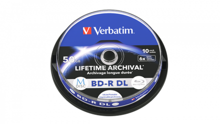 Оптический диск Verbatim BD-R DL 50GB 6X MDISC Lifetime archival Inkjet Printable, Spindle, 10 шт