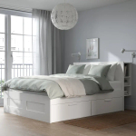 Каркас кровати с ящиками - IKEA BRIMNES/LÖNSET/LONSET, 160х200 см, белый, БРИМНЭС/БРИМНЕС/ЛОНСЕТ ИКЕА