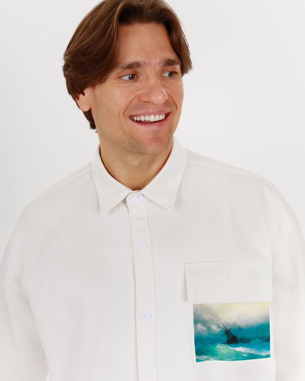 Купить Рубашка Kefirmaykifer Айвазовский хлопковая белая Рубашка Kefirmaykifer Айвазовский хлопковая белая