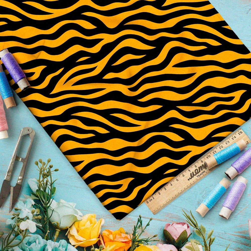 Ткань премиум таффета полосатая звериная фантазия