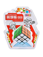 Игрушка Куб 3x3 черный с цветными наклейками, скоростной, с подставкой и инструкцией по сборке.