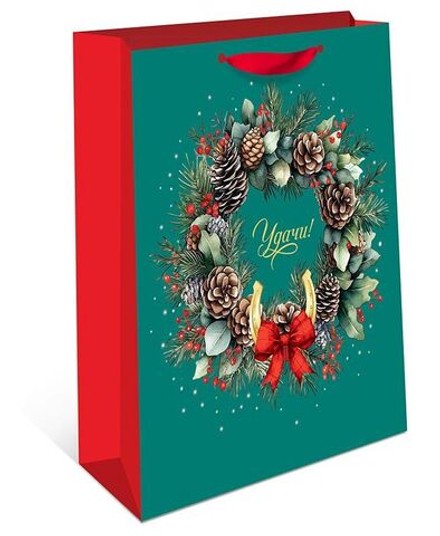 Пакет подар. бум. новогодн. 18*22*10см 157гр/м Удачи