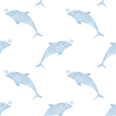 Голубые дельфины на белом фоне