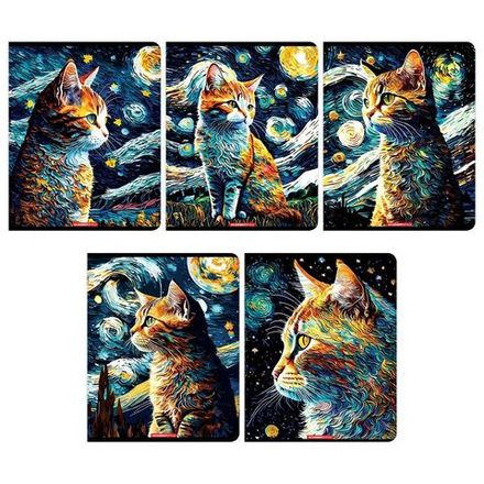 Тетрадь 48л, А4, клетка, Academy Style Коты Ван Гога, пласт.обл., в ассортименте