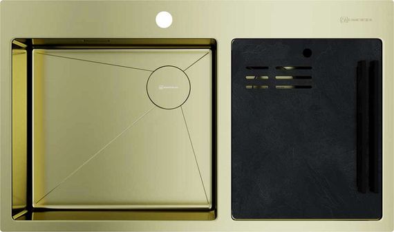 Мойка Omoikiri Akisame 86-2-LG Side нерж. сталь/золото (арт.4997048)