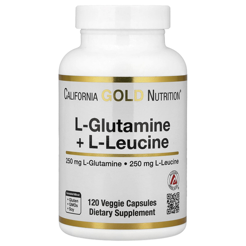 California Gold Nutrition, L-глютамин и L-лейцин, 120 растительных капсул