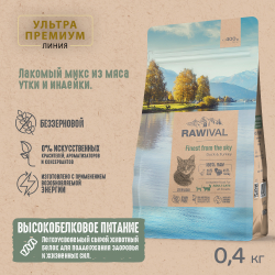 Сухой корм RAWIVAL для стерилизованных кошек с уткой и индейкой - 0,4 кг