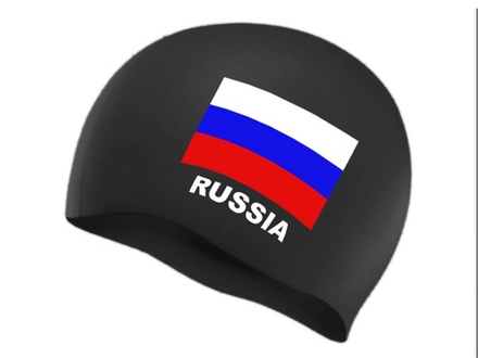 Шапочка для плавания SPRINTER. Классический дизайн с изображением флага России.  (Чёрный)