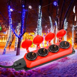 Удлинитель силовой ЭРА UK-4e-3x1,5-20m-IP44(KG) с заземлением 4 розетки каучук 20м КГ 3х1,5мм2 IP44 | Силовые удлинители