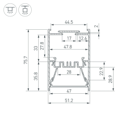 Профиль LINE-5075-HONEYCOMB-2000 BLACK (Arlight, Алюминий) 044874