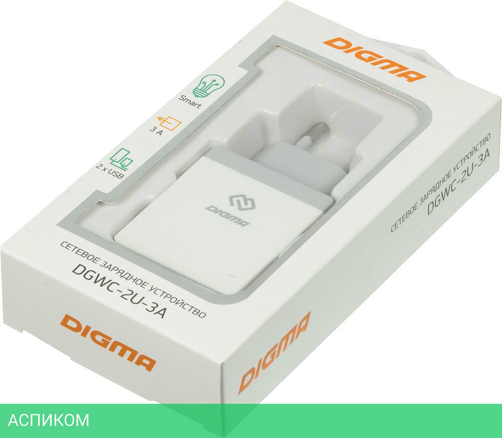 Сетевое зарядное устройство Digma DGWC-2U-3A-WG 2.1A+1A белый