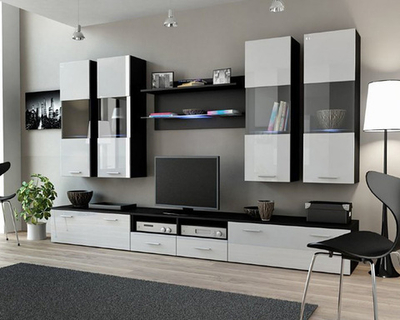 Гостиная Дрим МДФ Белый DM635-6 / Черный 0190 300*45*180 см, Белый, Черный   Фиеста